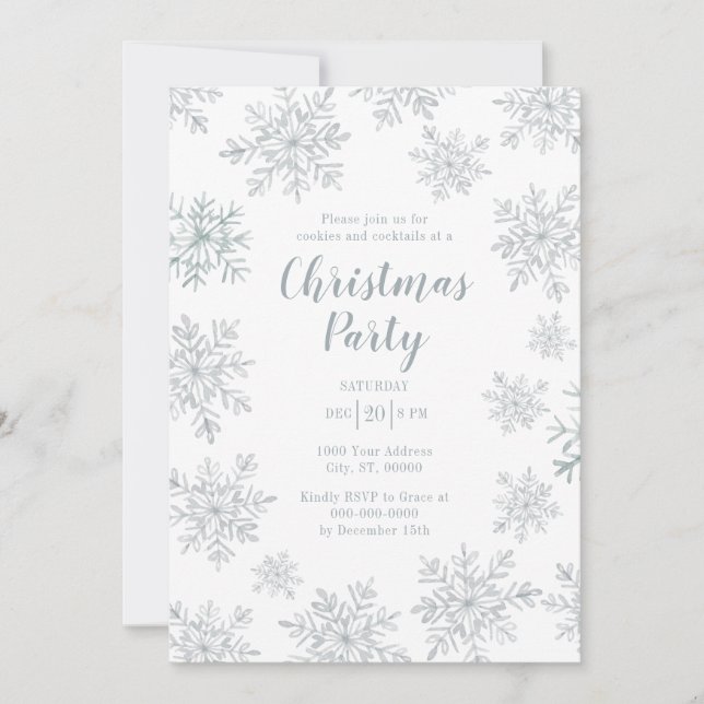 Grey Winter Snowflake Christmas Holiday Party Invitation (Front)