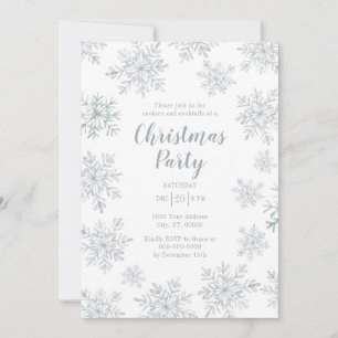 Grey Winter Snowflake Christmas Holiday Party Invitation