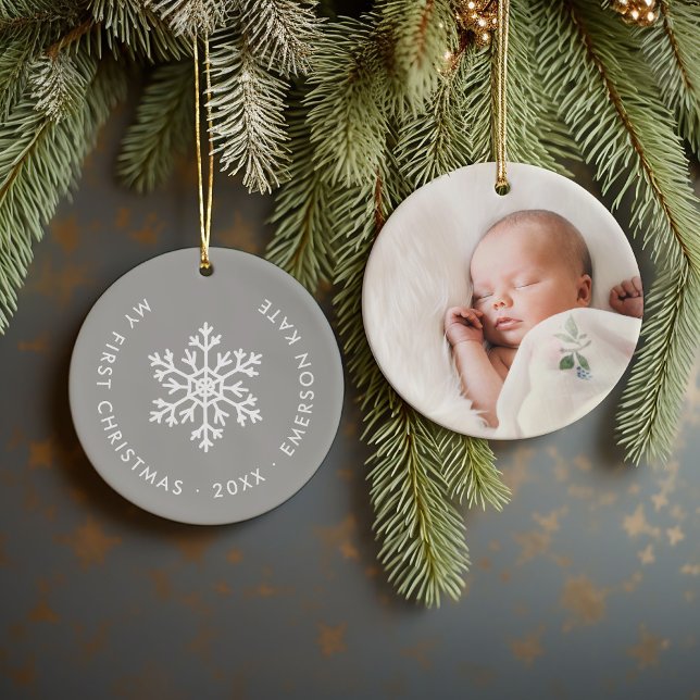 Grey Winter Snowflake First Christmas Keepsake Ceramic Tree Decoration (Creator Uploaded)