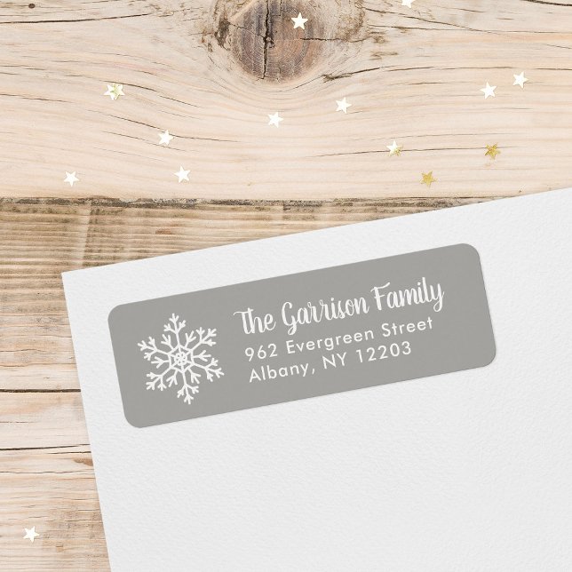 Grey Winter Snowflake Holiday Return Address (Creator Uploaded)