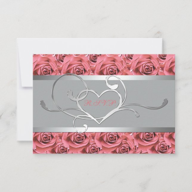 Grey with Coral Roses Reply Card (Front)
