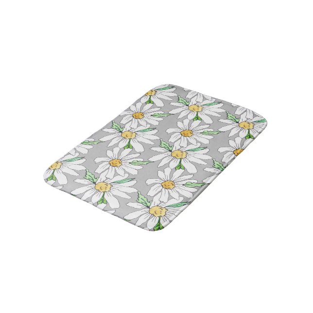 grey with daisies bath mat (Angled)