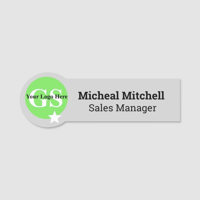 Grey with Logo Business Employee Name Tag (Front)