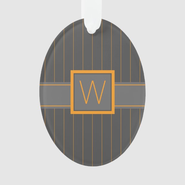 Grey with Orange Pinstripes Acrylic Ornament (Front)