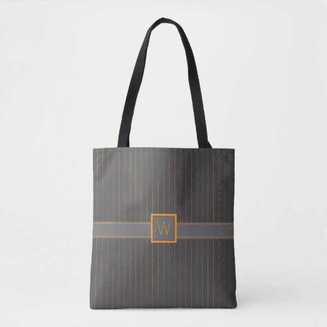 Grey with Orange Pinstripes All-Over-Print Bag (Front)