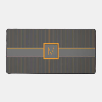 Grey with Orange Pinstripes Desk Mat