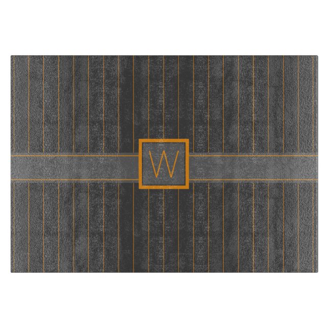 Grey with Orange Pinstripes Glass Cutting Board (Front)