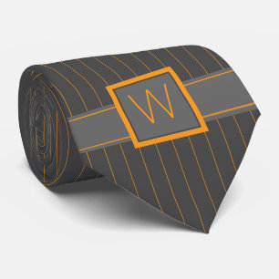 Grey with Orange Pinstripes Men's Neck Tie
