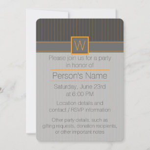 Grey with Orange Pinstripes Party Invitation