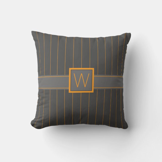Grey with Orange Pinstripes Pillow (Front)