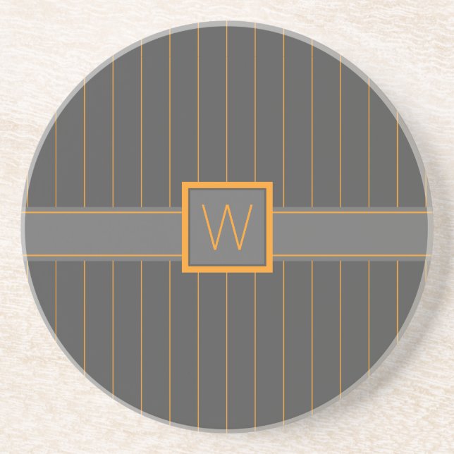 Grey with Orange Pinstripes Sandstone Coaster (Front)