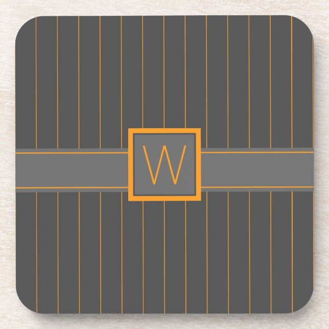 Grey with Orange Pinstripes Square Coaster (Front)