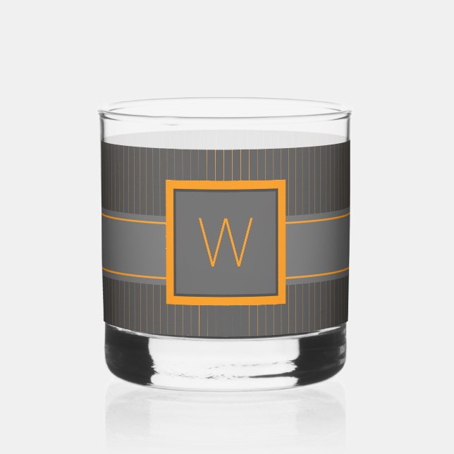 Grey with Orange Pinstripes Whiskey Glass (Front)