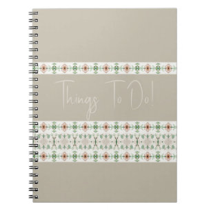 Grey With Peach Floral Pattern Notebook