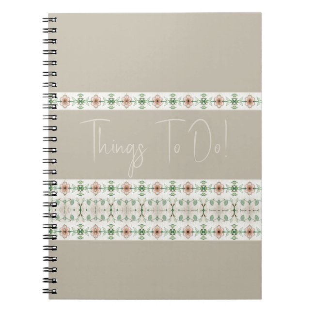Grey With Peach Floral Pattern Notebook (Front)