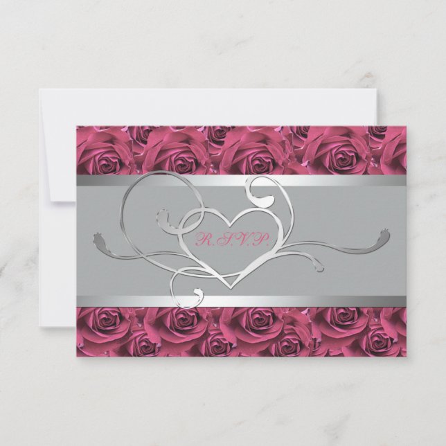 Grey with Pink Roses Reply Card (Front)
