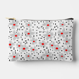 grey with red flowers on white background retro accessory pouch
