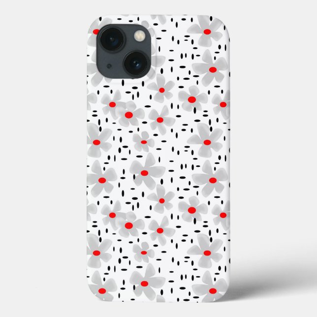 grey with red flowers on white background retro Case-Mate iPhone case (Back)