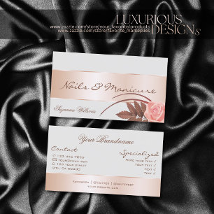 Grey with Rose Gold Decor and Gorgeous Cute Flower Business Card