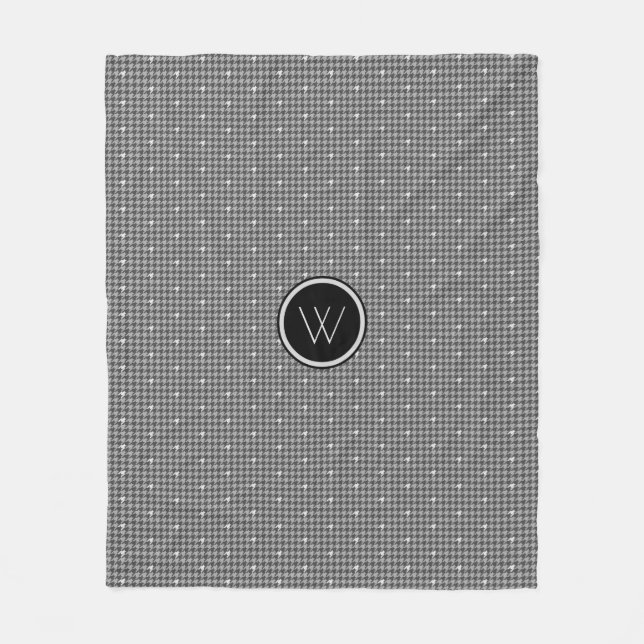 Grey with Silver Accent Houndstooth Fleece Blanket (Front)