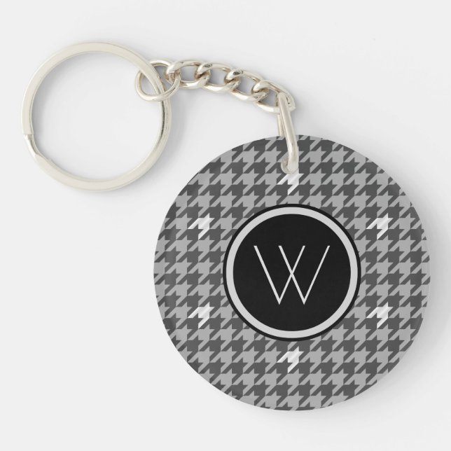 Grey with Silver Accent Houndstooth Keychain (Front)