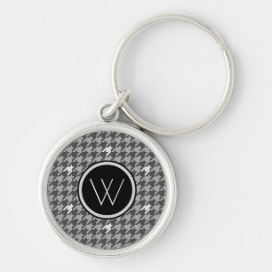 Grey with Silver Accent Houndstooth Keychain
