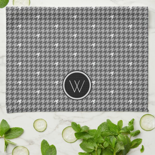 Grey with Silver Accent Houndstooth Kitchen Towel (Folded)
