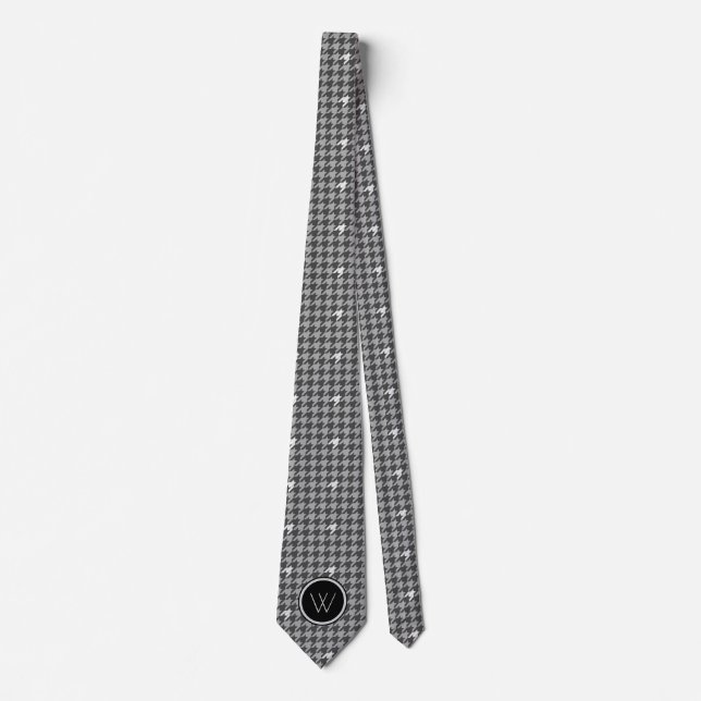 Grey with Silver Accent Houndstooth Men's Neck Tie (Front)