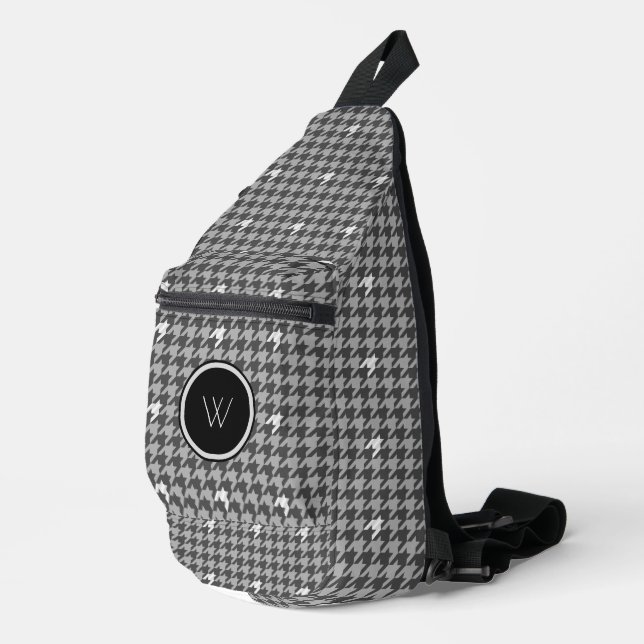 Grey with Silver Accent Houndstooth Sling Bag (Right Corner)