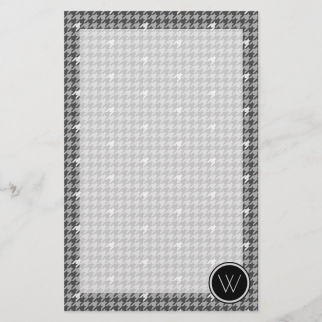 Grey with Silver Accent Houndstooth Stationery (Front)