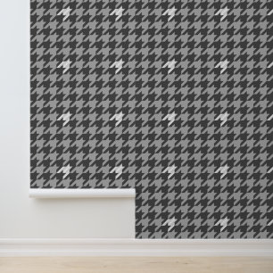 Grey with Silver Accent Houndstooth Wallpaper