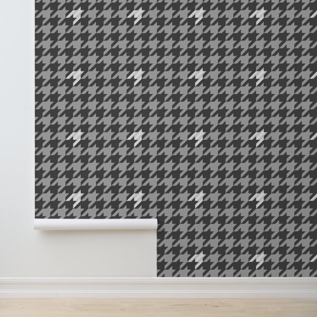Grey with Silver Accent Houndstooth Wallpaper (Application)