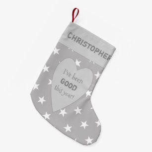 Grey with stars and name I've been good Small Christmas Stocking