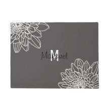 Grey With White Flowers Welcome Door Mat