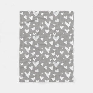 Grey with White Hearts Fleece Blanket