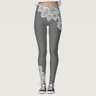 Grey with white Lace accent Leggings