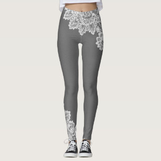 Grey with white Lace accent Leggings