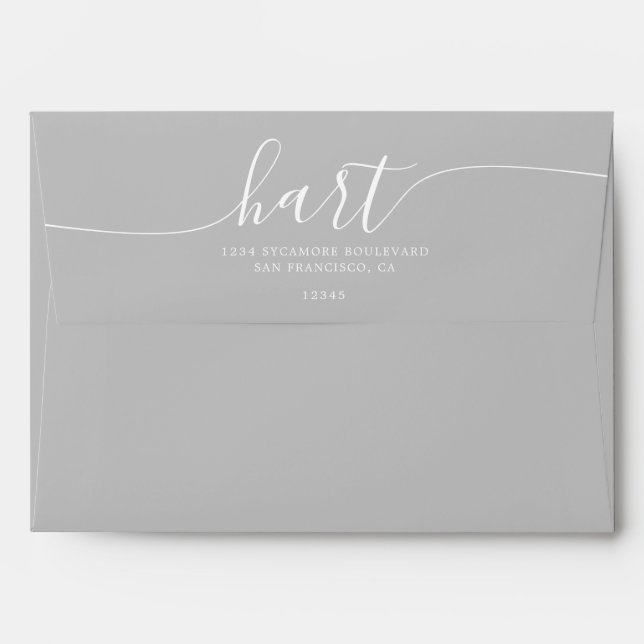 Grey with White Script Return Address Envelope (Back (Top Flap))