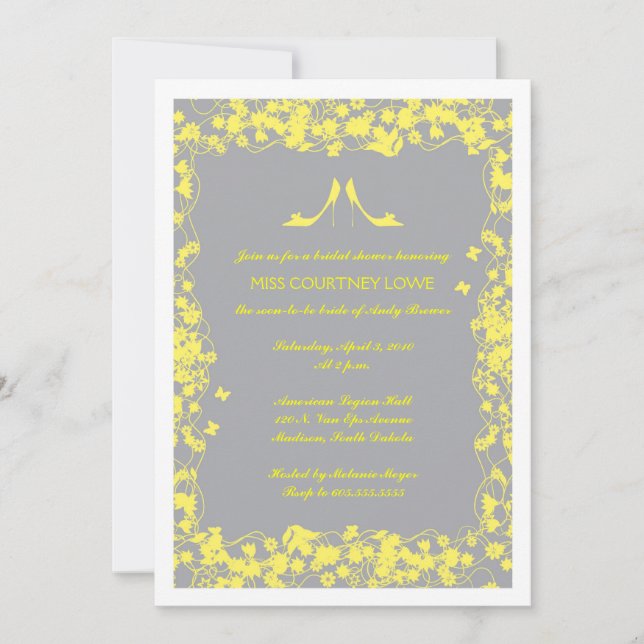 Grey with Yellow Heels Bridal Shower Invitation (Front)