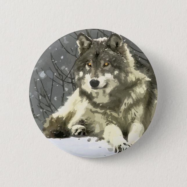 Grey Wolf 6 Cm Round Badge (Front)