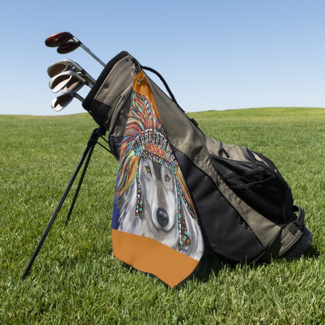 Grey Wolf Art Golf Towel (Green)