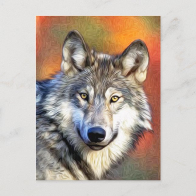 Grey Wolf Art Painting Postcard (Front)