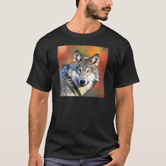 Grey Wolf Art Painting T-Shirt (Front)