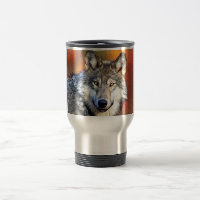 Grey Wolf Art Painting Travel Mug (Center)