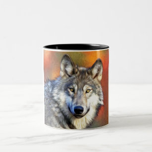 Grey Wolf Art Painting Two-Tone Coffee Mug