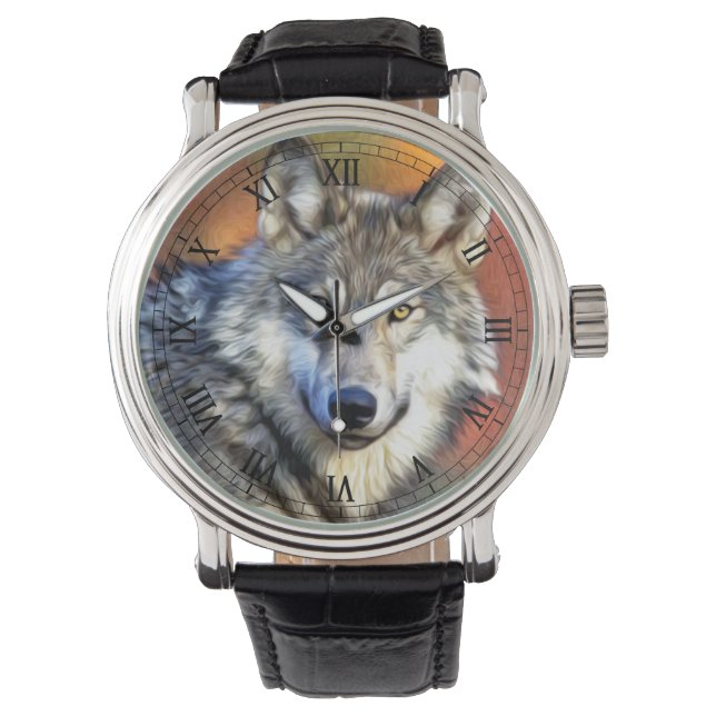 Grey Wolf Art Painting Watch (Front)