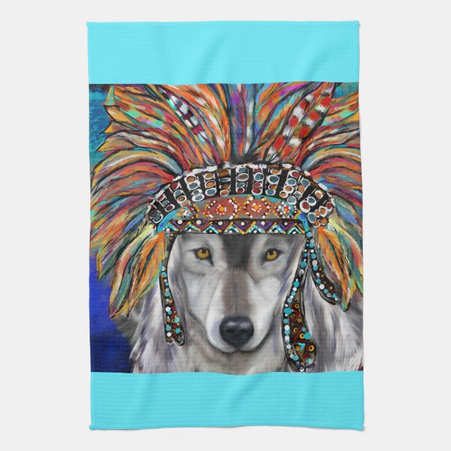 Grey Wolf Art Tea Towel (Vertical)