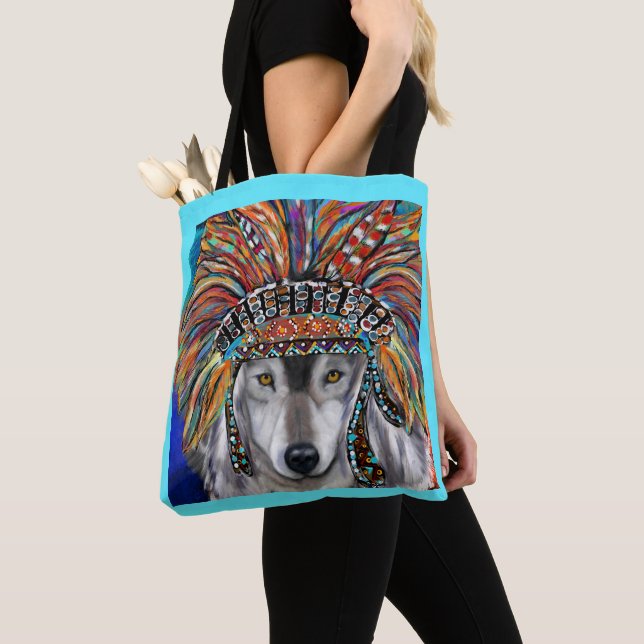 Grey Wolf Art Tote Bag (Close Up)