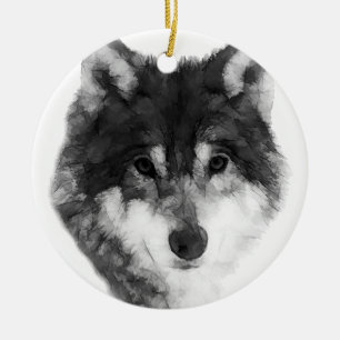Grey Wolf attractive Ceramic Tree Decoration