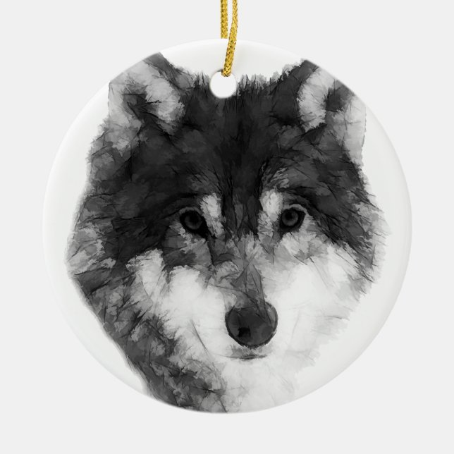 Grey Wolf attractive Ceramic Tree Decoration (Front)